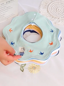 Sulam Nama Bayi Bib Cute Cartoon Embroidery Name Baby Bib Triangle 360 Degree 0-3Y