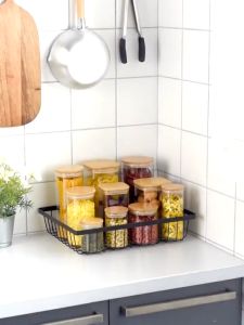 Cookie Jar Glass Kitchen Canisters with Airtight Bamboo Lid Glass Storage Jars for Kitchen
