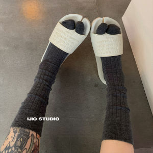 Knee-High IJIO Japanese Style Striped Pure Color Medium Length Tights for Women with Wide Vertical Bar Pattern Artsy Neutral Year Round