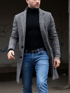 New Arrival Mens Checkered Wool Overcoat Single Breasted Thickened With Lining EU Sizes Winter Commuting Outdoor Style