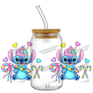 New Design Cute Stitch Donuts Lollipops Candy 16oz UV DTF 3D  Sticker Decals Wraps Glass Can Cups Creative Craft DIY Gifts