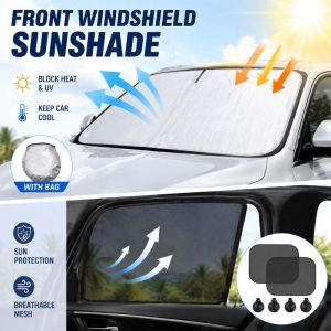 Car Windshield Sunshade Protects Against Sunlight & Heat Chrome Car Glass Sun Shade Reduce Interior Temperature Car Sunshade Easy Installation & Foldable Design Front Rear Window Sun Block Cover Protector Fits Most Car Models Car Glass Sun Protector