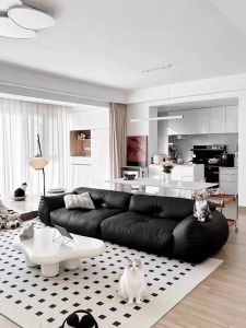 Retro Lazy Cat Sofa Cat Scratch Leather Black Compact Casual Designer Sofa High Rebound Sponge Filling U-Shape Combination