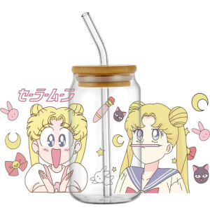 Bandai | Hotsale Pretty Sailor Moon Anime 16oz UV DTF 3D Transfer Cartoon Sticker Wrap Decals For Glass Can Cup Craft DIY Creative
