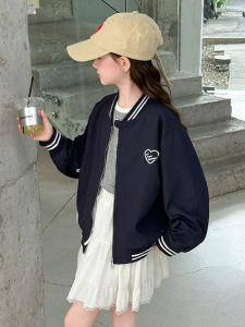 MPW | Girls Baseball Jacket 2025 New Spring Autumn Fashionable Kids Heart Shaped Sequin Coat Breathable Round Neck Dark Button Closure