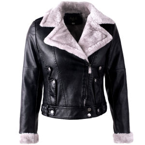 WuChu 2023 Autumn Winter Womens Leather Jacket Coat Fashion Vintage Zippers Faux Leathers Casual Simple Cool Short Soft Warm Coats