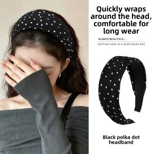 DAISY DREAM | Black Polka Dot Wrinkle Texture Wide Headband Korean Style