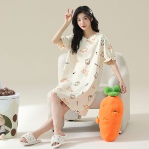 miiow | Pure Cotton Short Sleeve Sleepwear Womens Casual Summer Antibacterial Home Clothes Cat Person New 2025 Comfortable Nightgown