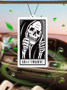 Stay Positive Skull Decor Sign - Funny Creepy Spooky Decor for Goth Grunge Hilton (Hotel Fragrance) Neutral Car Perfume and Non-Toxic Air Freshener | Natural Essential Oils and Aromatherapy Fragrance Tablets (Noroali/Grapefruit/Cedar) | Hanging Typ...