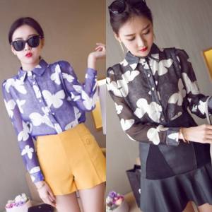 CFBOUTIQUE Korea Summer Shades Collar Button Long Sleeve Shirt