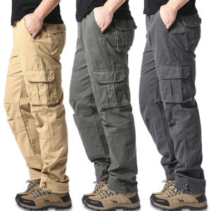 Large Pocket Loose Overalls Mens Outdoor Sports Jogging Tactical Pants Elastic Waist Pure Cotton Casual Work Pants