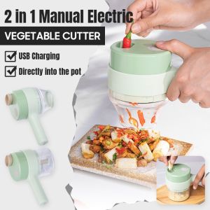 加特林切菜器 Fast Delivery 4 In 1 Handheld Electric Vegetable Cutter Set USB Charging Ginger Masher Machine Durable Chili Vegetable Crusher Kitchen Tool Meat Grinder
