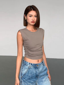 American Style Spicy Girl High Sensation Belly Button Vest Womens Summer Short Sleeveless T-shirt Shoulder Reduction Top