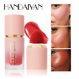 HANDAIYAN Liquid Blush Facial Matte แต่งหน้ายาวนานง่ายสี Make Up Blusher พร้อมแปรงฟองน้ําเคล็ดลับ Velvet Rouge เครื่องสําอาง