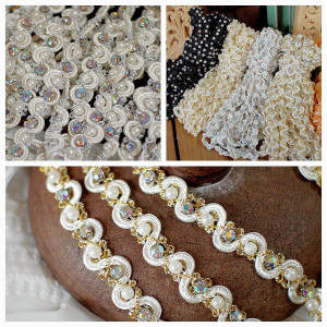 Handmade Beaded Colorful Diamond Lace Trim DIY Necklace Shoulder Headwear Accessory Decorative Material for Clothing