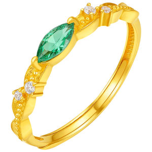 Flexible Opening Gold Ring With Green Jadeite Design Real Gold