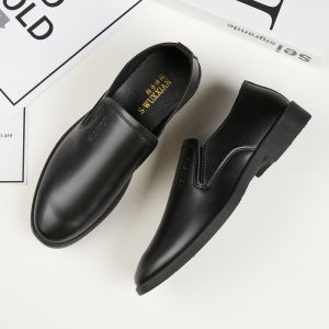New Mens Leather Shoes Black Suit Casual Business Interview Wedding Groomsmen Soft Bottom Breathable Low Heel Rubber Sole