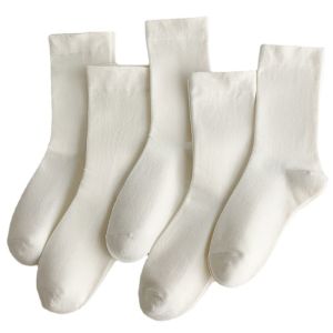 Antibacterial Pure Color Mid-Calf Socks Womens Spring Autumn Summer White Moon Shape Socks for Birkenstock Shoes Cotton Blend