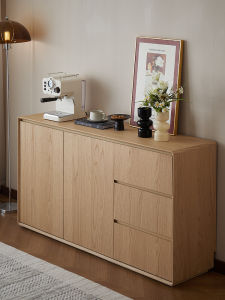 Japanese-Style Solid Wood Sideboard Wall-Mounted Kitchen Dining Room Hallway Chest of Drawers Cream Wood Color Storage Cabinet