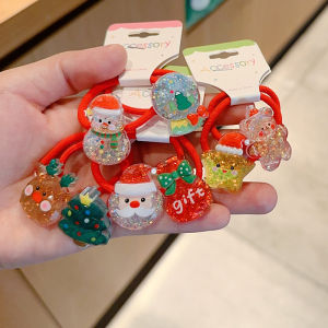 Christmas New Style Girls Hair Ties: Baby Snowman Deer Christmas Tree Braid Knots & Childrens Elastic Bands with Cute Cartoon Designs