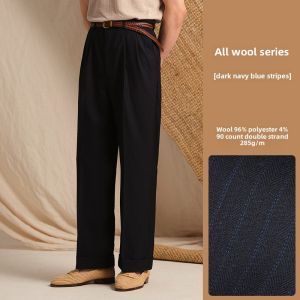 Cultum Mens Casual High Waist Woolen Striped West Pants Lightweight Comfortable Breathable Vintage Double Pleat Hollywood Trousers