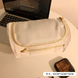 Portable Large Capacity Leather Makeup Bag Womens Travel Waterproof Storage Bag Toiletry Bag Retro Style Cubic Shape Pure Color