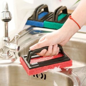 HK.1pcs Kitchen sponge brush Cleaning brush with handle Bathroom cleaning sponge Multipurpose sponge brush Random color shipping