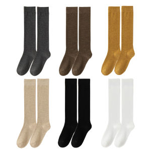 Women Girl Stockings Cotton Long Socks Solid Anti-Bacterial Breathable Warm Below knee Calf High Tube Crew Leg Pile Sock Student