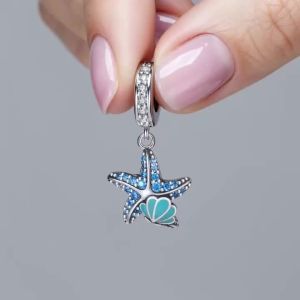 Charm Hình Sao Biển Bạc 925 Sterling Hạt Phát Sáng Làm Đồ Trang Sức Tự Chế Vòng Tay Vòng Cổ Quà Tặng Trang Sức Phong Cách Hàng Hải Cổ Điển