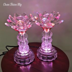 Đèn Hoa Sen Pha Lê Cao Cấp Có Led Nhiều Màu CHÂN THIỆN MỸ Vật Phẩm Trang Trí Bàn Thờ HSPL-11