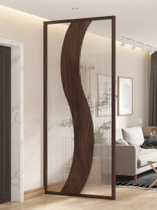 Japanese Style Minimalist Living Room Solid Wood Water Wave Pattern Partition Nordic Luxury Entrance Arc Art Glass Screen Wind
