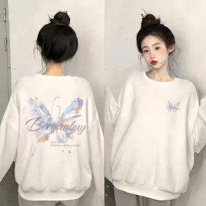 White round Neck Hatless Sweatshirt Thin Print Womens Spring Autumn Lazy Style Oversize Loose Top Comfortable Korean Version