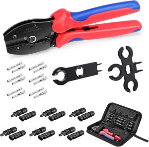 WOZOBUY | Solar Crimping Tool Kit for 2.5/4/6mm² Solar PV Wire with 6pcs Male Female Solar Connector + 2 Pcs Spanners Wrench