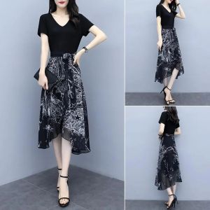 Women Dress Temperament Waist Tightening Slimming Dress Women Ice Silk Fabric Trendy Chiffon Long Skirt Oversized Women Skirt