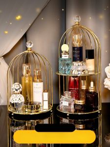 Retro Style Iron Bird Cage Desktop Organizer Shelf Bathroom Cosmetic And Skincare Storage Box Waterproof round 2 Layer Rack