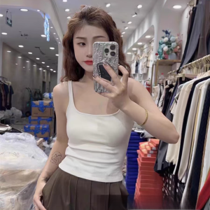 Womens 5850 Autumn Threaded Small Square Collar Vest with Built-in Chest Pad Camisole Underwear Sweet Style Pure Color