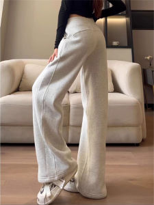Slightly Flared Loose Pants Womens Fall and Winter Fleece-lined Thickened High Waist Slimming Sweatpants Womens Drape Casual Mopping Pants Glutinous Rice Pants