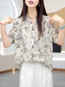 QINGNAER | Chinese Style Turn-down Collar Printed Plus Size Luxury Fashion Shirt
