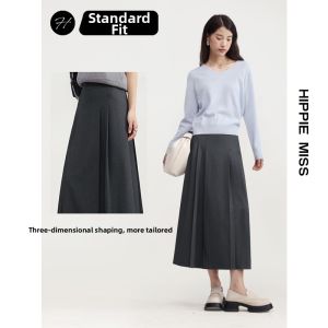 HIPPIE MISS | Hippie Girl Gray Pleated Umbrella Silhouette Mid-length Dress