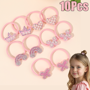 10Pcs/Set Rhinestone Hair Ties For Girls Sweet Butterfly Star High Elastic Rubber Band Ponytail Holder Scrunchies Accessories