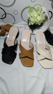 Sandal Wanita Kekinian Mules-Heels 5cm Termurah/Slip on/Silang
