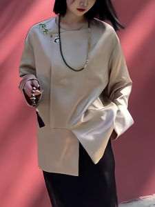 Elegant New Chinese Design Shirt Womens Autumn Winter Tawny Button up Top High End Feel Pear Apple Sandglass Body Shapes