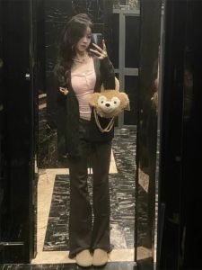 กางเกงโยคะทรงหลวมเอวต่ำ กางเกงขายาวทรงหลวมสไตล์อเมริกันสำหรับผู้หญิง สวมใส่สบาย กางเกงขายาวทรงหลวมสำหรับผู้หญิงสูง 175 ซม.