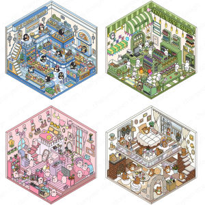 Kawaii 3D Landscaping Stickers Cartoon Miniature Scene Visual Stacking Three-dimensional Stickers Christmas Gift for Children
