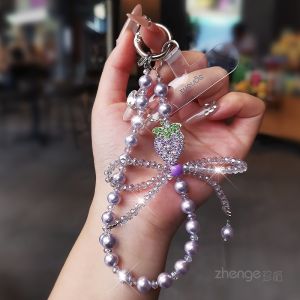 สร้อยข้อมือแบบสั้น ดีไซน์แฮนด์เมด สร้อยข้อมือคริสตัลสตรอเบอร์รี่ โซ่โทรศัพท์มือถือ โซ่กระเป๋าผู้หญิง โซ่กุญแจ โซ่กันสูญหาย สร้อยข้อมือแบบสั้น