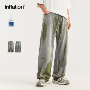 INFLATION brand mens youth contrasting hand-painted wide leg jeans 2024 spring/summer new trendy street loose straight leg jeans