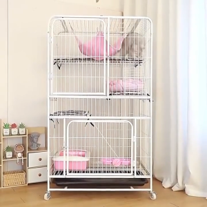 Square Tube Cat Cage 4 Layer Pet Cage Foldable Sturdy Pet Furniture Cat Cages With Wheels Stainless