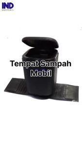 Tempat Sampah Mobil Universal Kotak Kecil Car Dustbin Trashbin Plastik Karet Lapis Kulit Sintetis Hitam Corak Bunga Putih Dengan Karpet