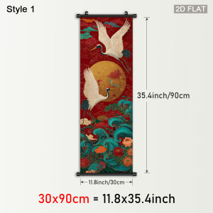 VIKAMA Traditional Pine and Crane Scroll Tapestry Wave and Floral Poster Vintage Crane Wall Art Entryway Wall Decor