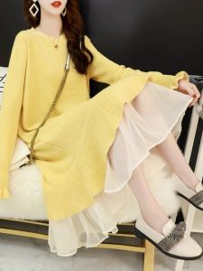 Loose Knitted Dress Womens Autumn Fashion Soft Lazy Style Japanese Retro Knitted Sweater Long Sleeve round Neck A-Line Skirt